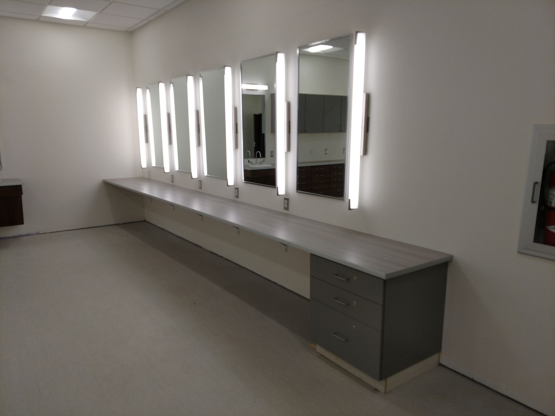 Commercial Casework Modern Bathroom Counter Solid Surface  Cabinet Hutchison Brothers Cabinetry Russellville AR