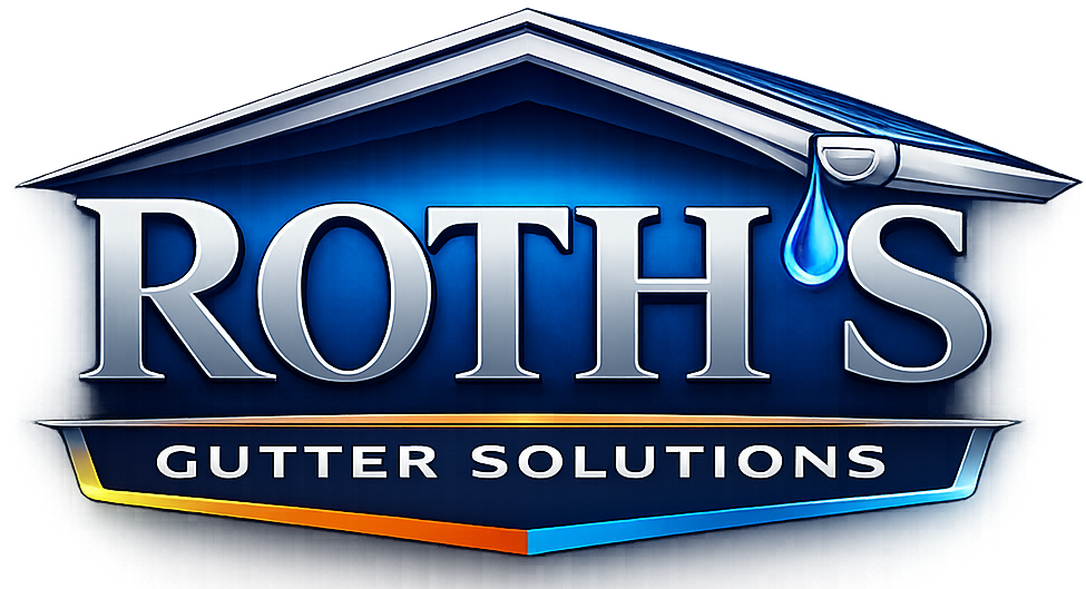 Roth’s Gutter Solutions logo in blue and silver with roofline design
