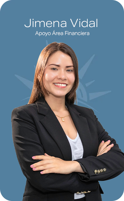 Alba Jiménez, a woman with dark hair, smiles while wearing a suit jacket. Text: Apoyo Coordinadores de Caso.