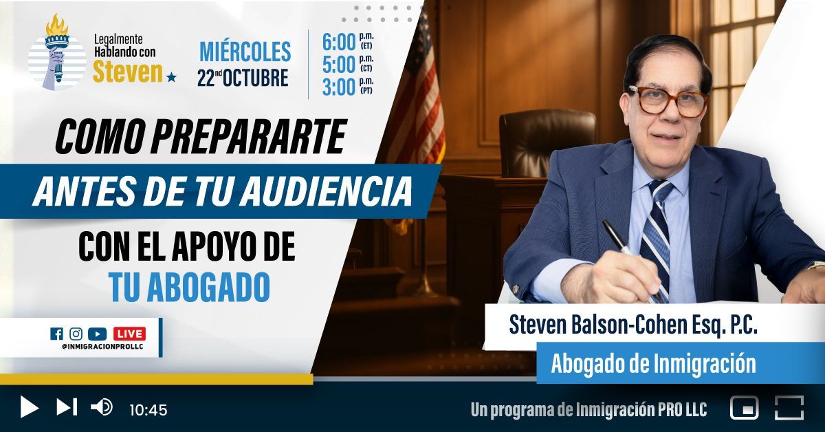 Un hombre sentado a un escritorio, un título que dice: "Cómo prepararse ante su audiencia con el apoyo de su abogado".