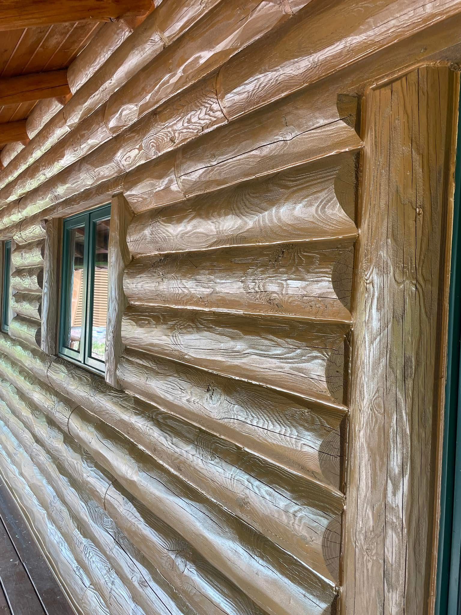A stained deck with a table and a bench