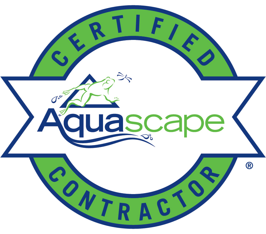 Certified Aquascape Contractor logo with a frog and water design.