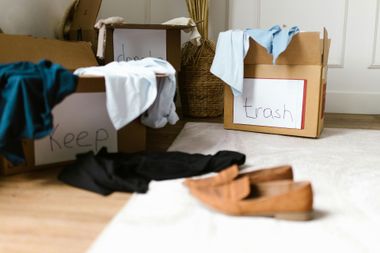Cardboard boxes labeled