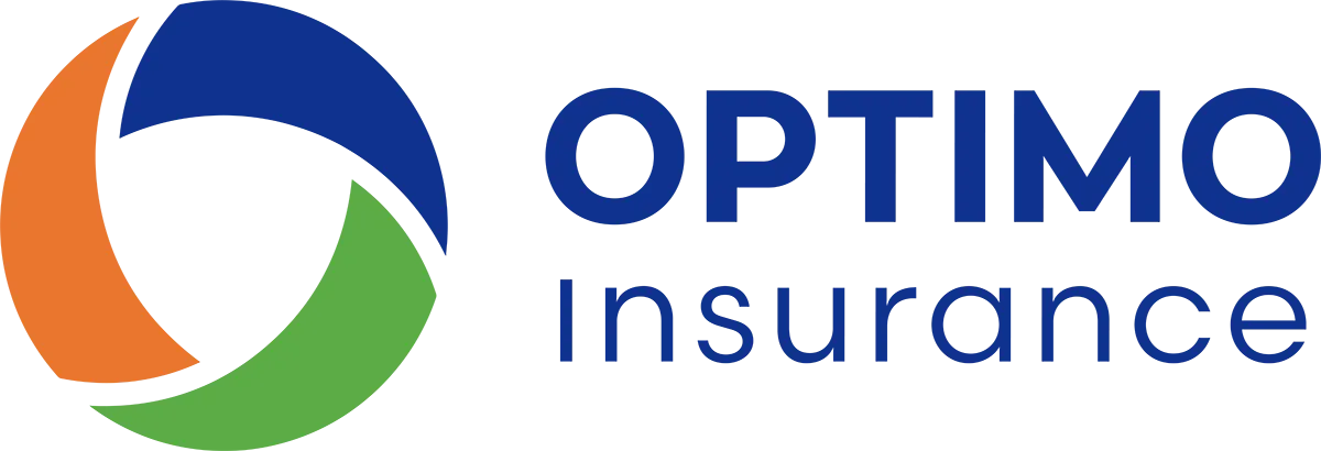 The logo for optimo insurance has a blue circle and a green circle.