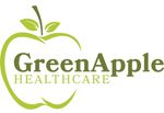 The green apple healthcare logo is a green apple with leaves on it.