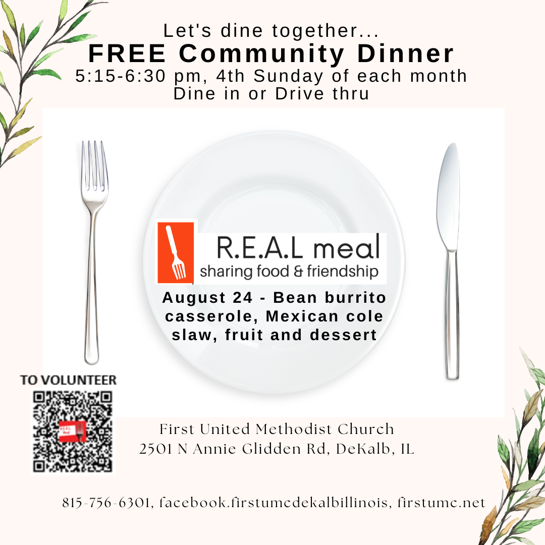real meal on august 24 with bean burrito casserole, mexican coleslaw, fruit, and dessert, text is shown on a plate setting