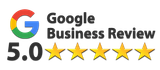 Google Business Review logo with a 5.0 rating and five gold stars.
