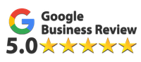 Google Business Review logo with a 5.0 rating and five gold stars.
