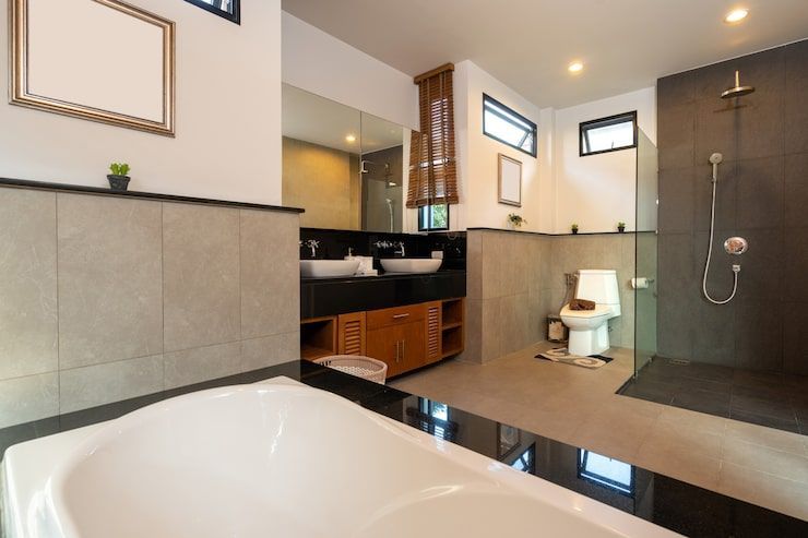 modern bathroom remodel with stylish fixtures and storage solutions