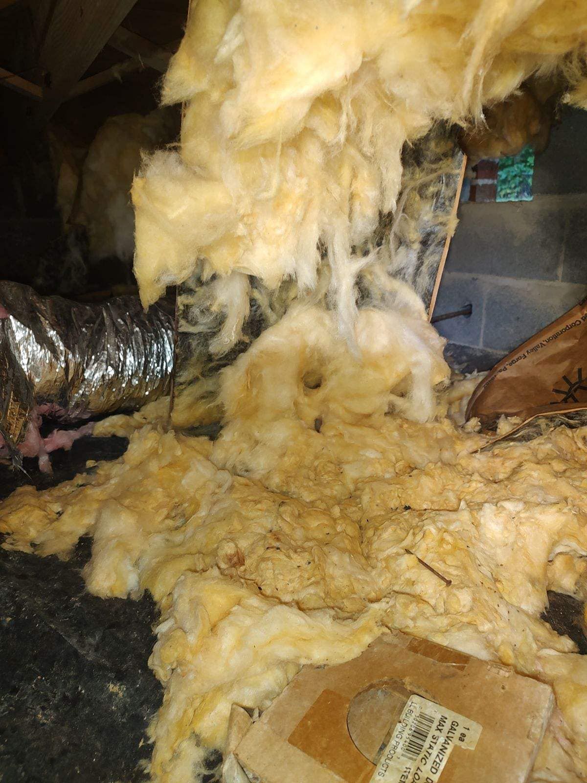 There is a lot of insulation in the attic.