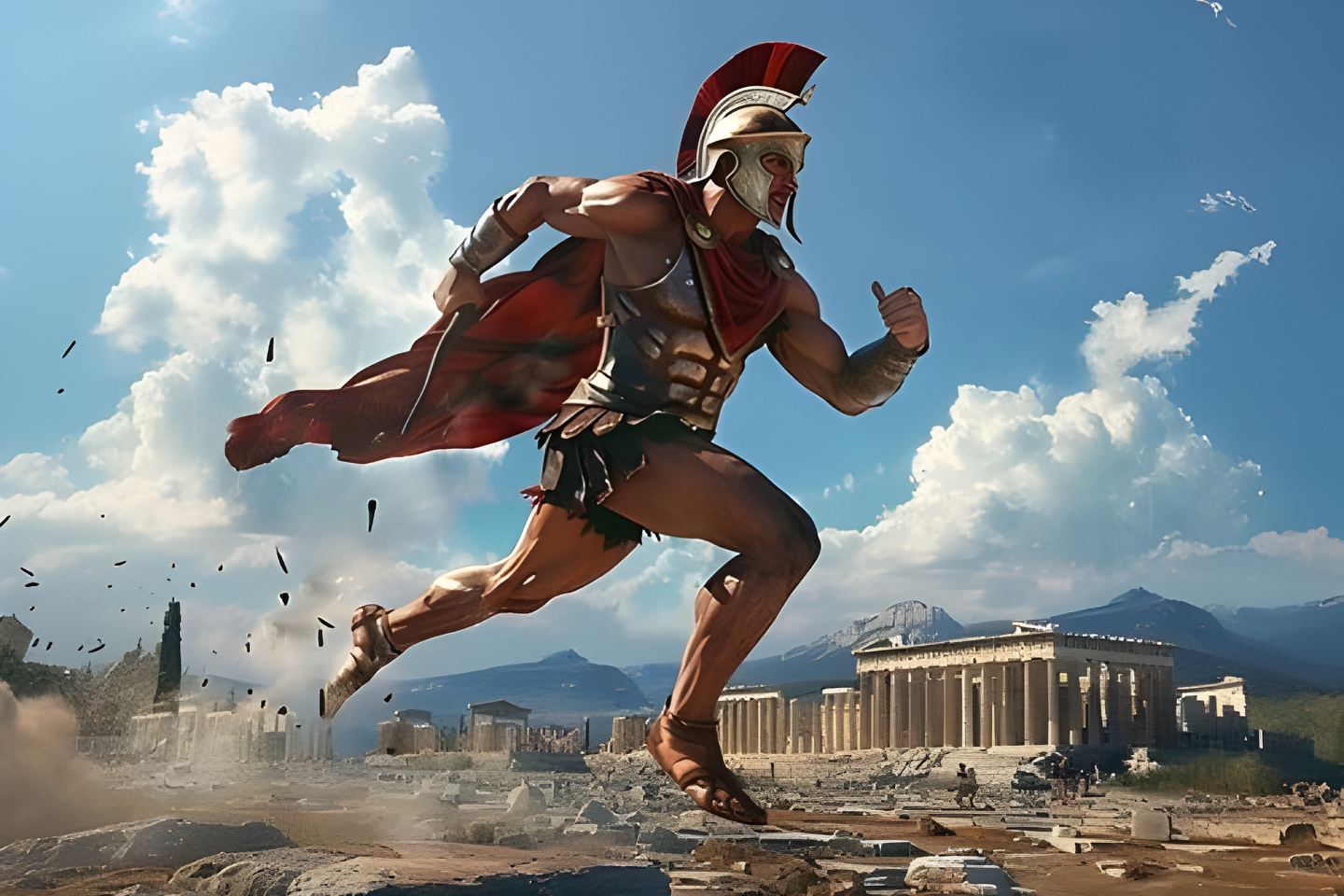 Ancient Greek warrior illustration representing the Battle of Marathon.