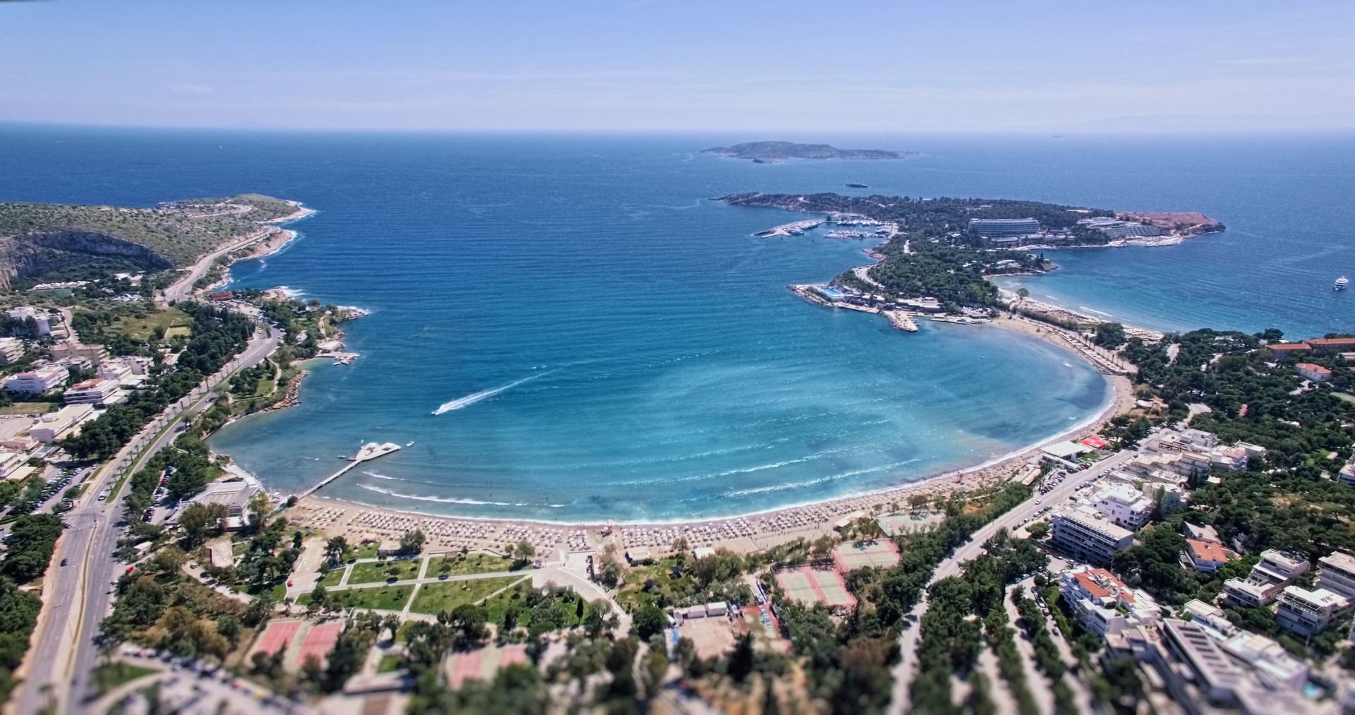 Panoramic view of the Athens Riviera coastline and beaches