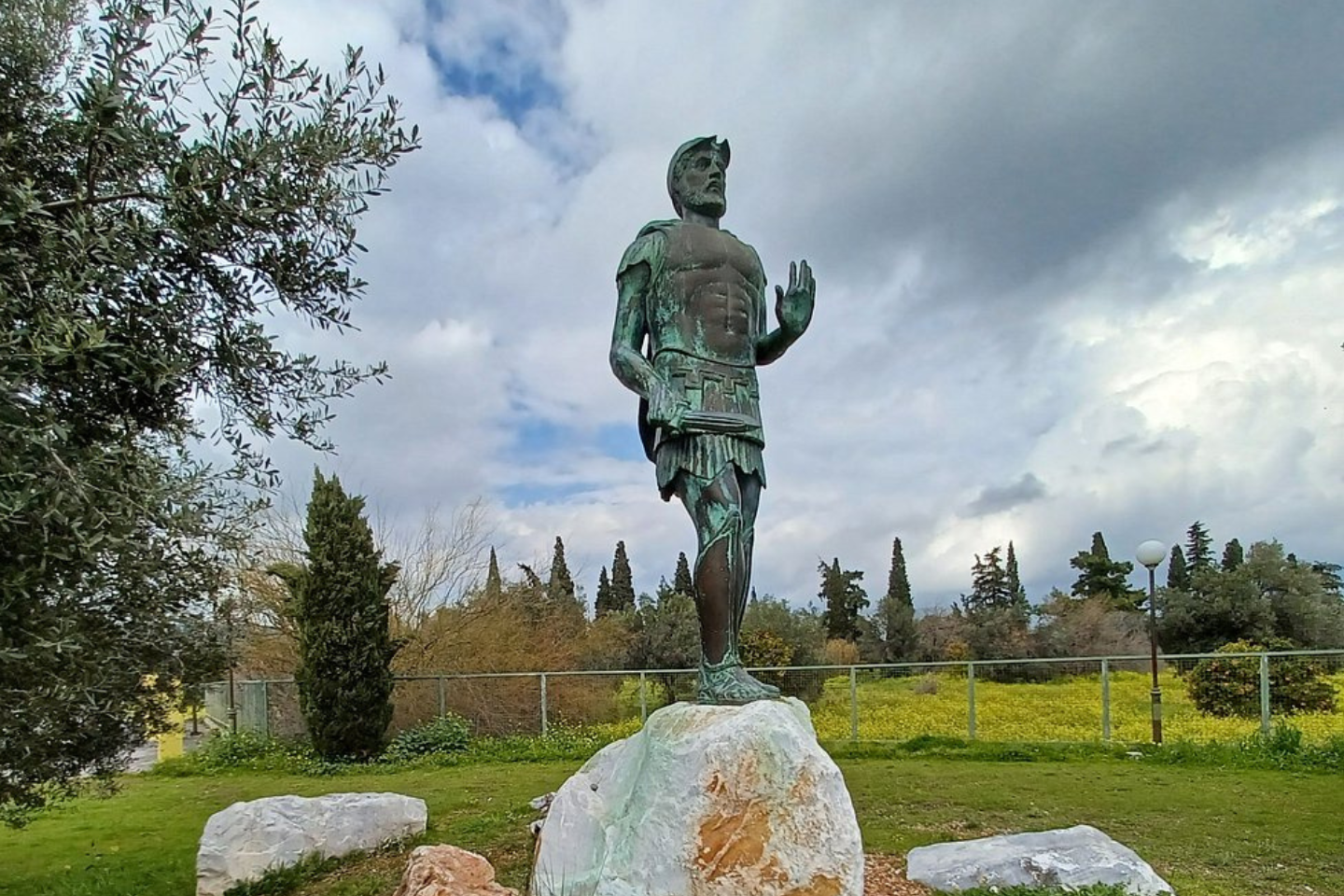 Bronze statue of Miltiades, the Athenian general who led the Battle of Marathon.
