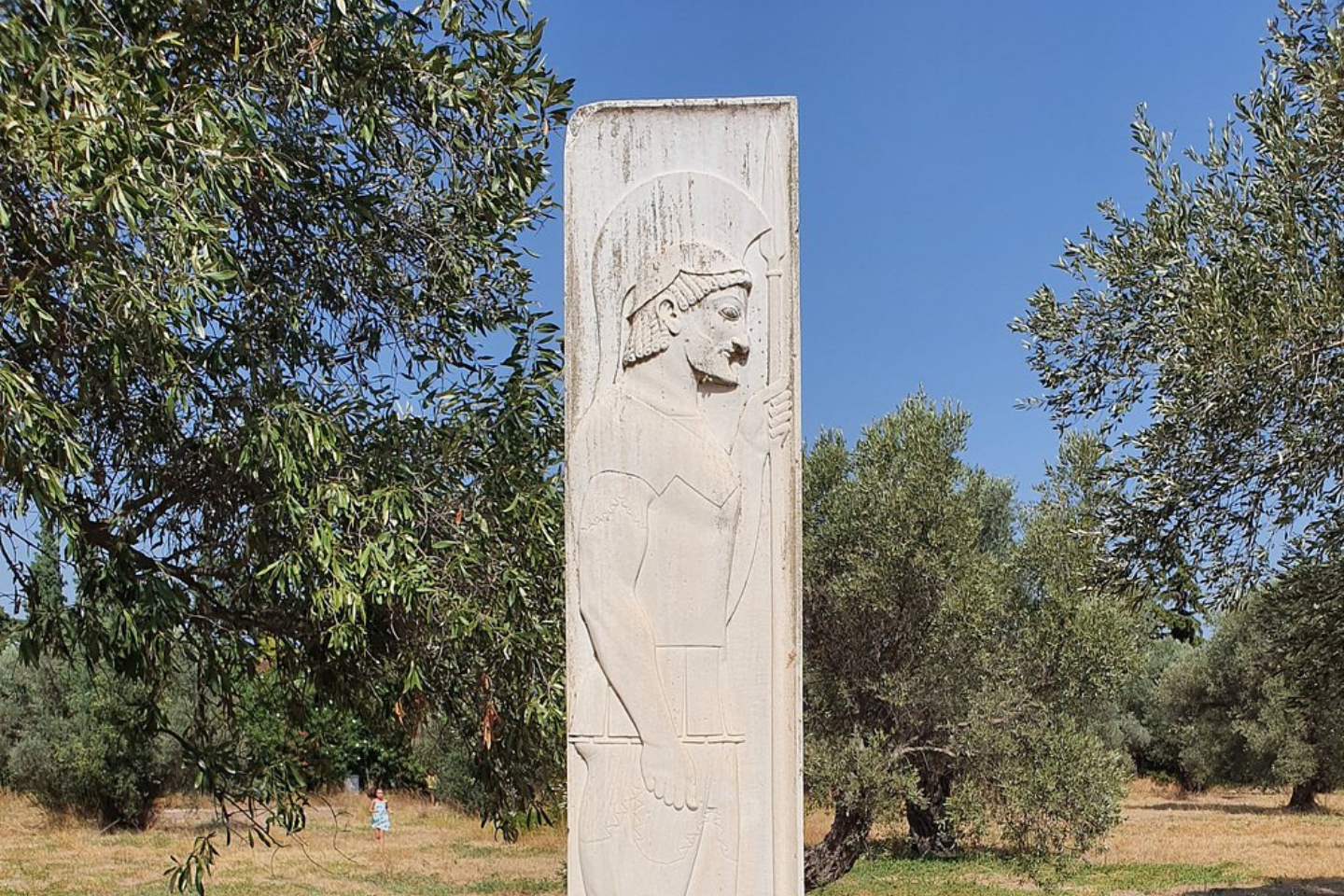 Ancient marble stele with inscriptions from the Marathon battlefield area.