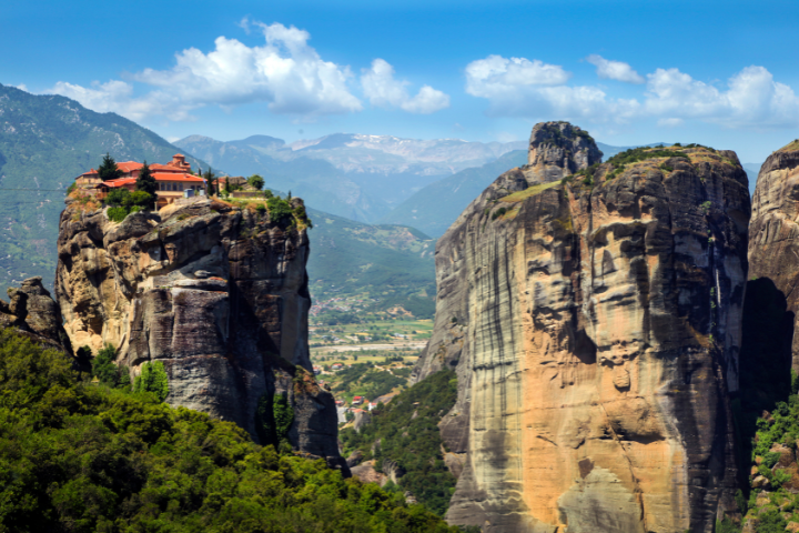 Meteora monasteries built on towering rock formations