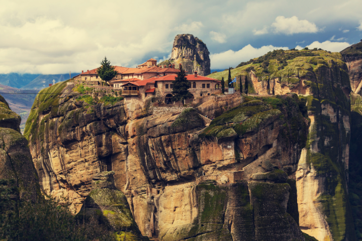 Holy Monastery of Great Meteoron on top of rock pillar in Meteora