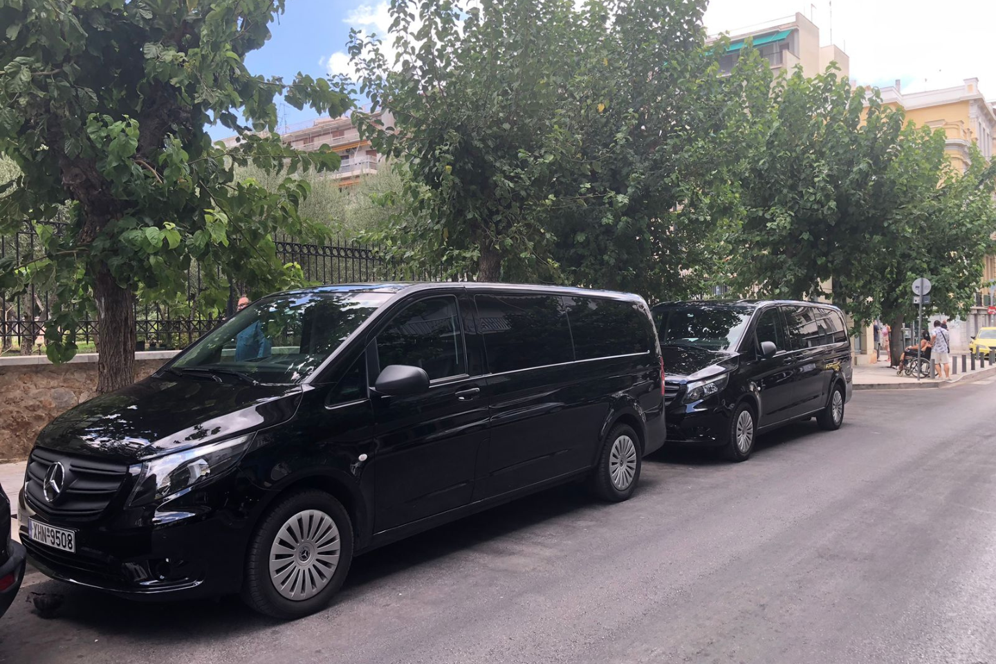 Mercedes vans of Athenaos Travel used for private tours and transfers
