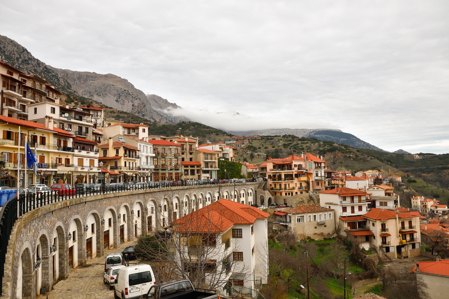 Arachova village on Mount Parnassus with traditional architecture