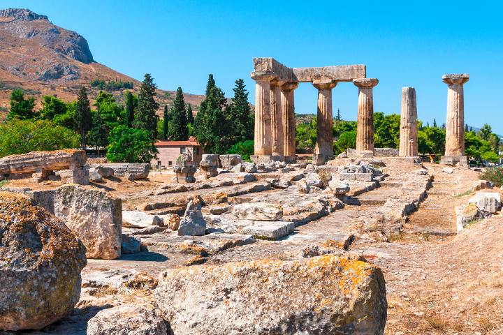 Ruins of the ancient Temple of Apollo in Ancient Corinth
