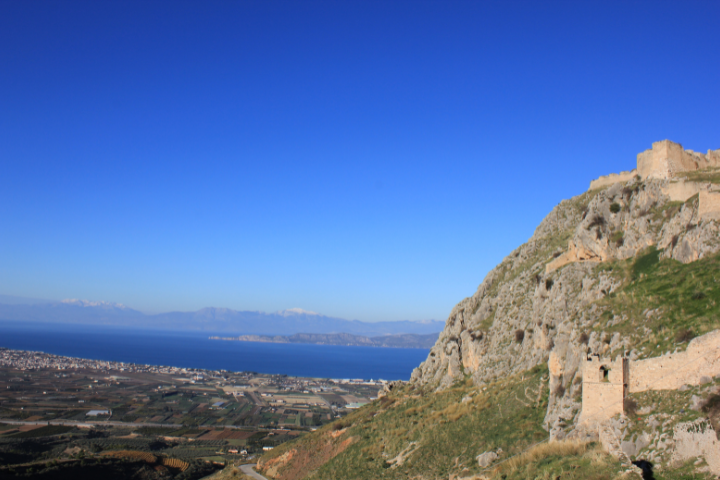 Panoramic view from Acrocorinth fortress over the Corinth region