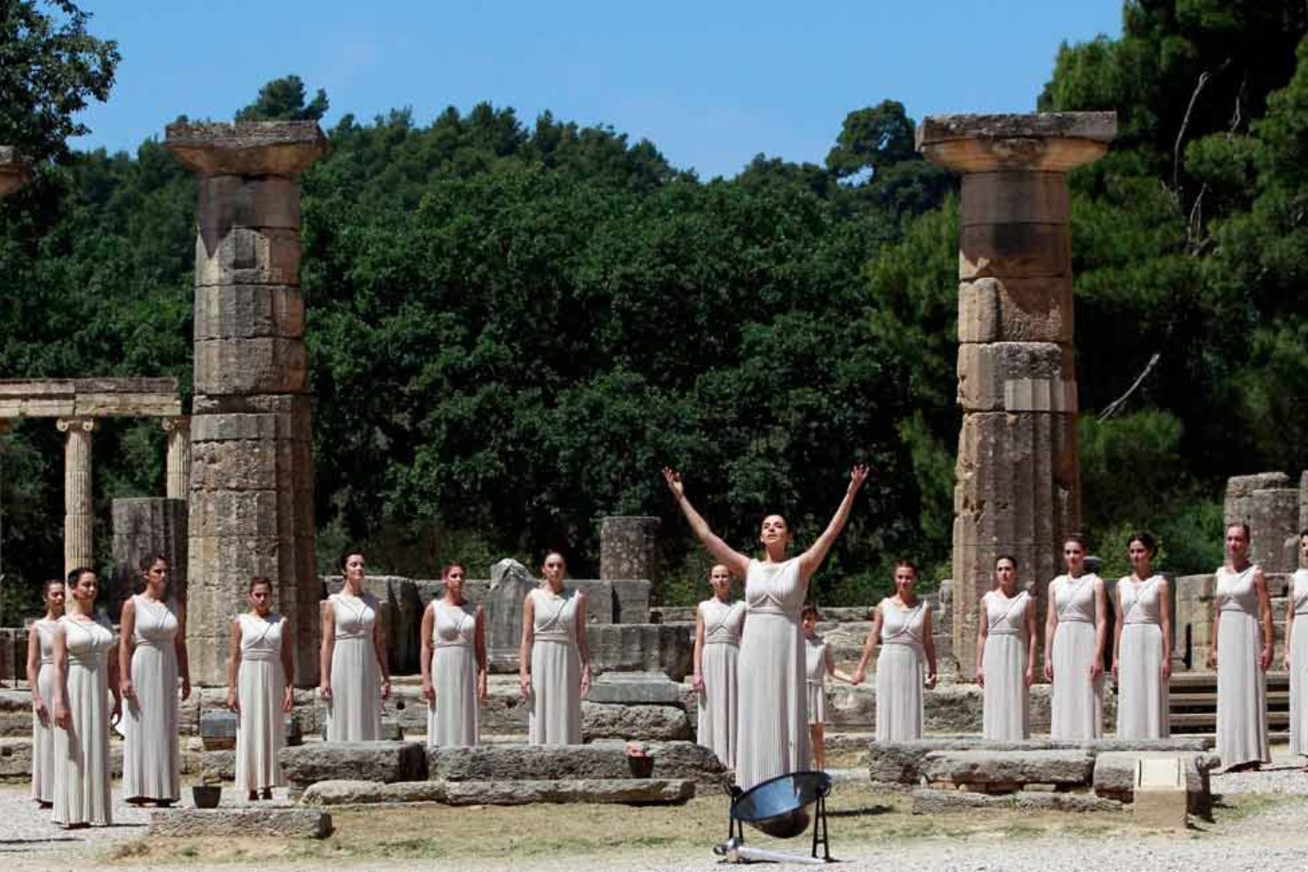 Reenactment of the ancient Olympic flame lighting ceremony in Olympia