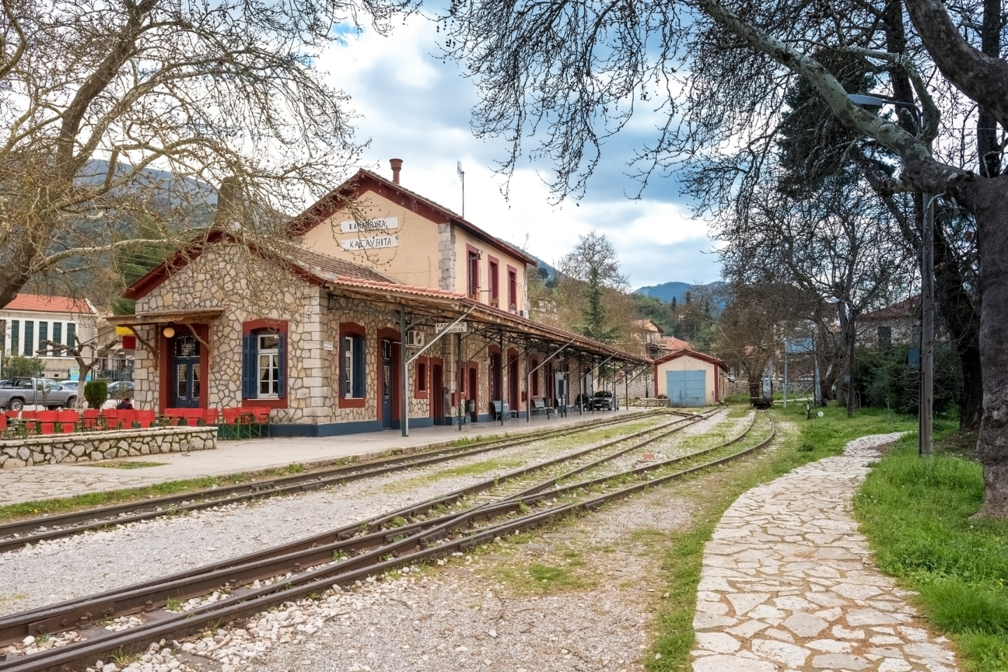 Kalavryta train station with Odontotos railway tracks