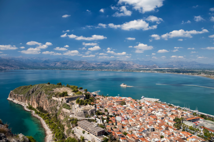 Aerial view of Palamidi Fortress overlooking Nafplio