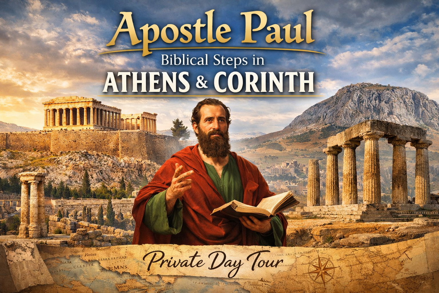 Painting depicting Apostle Paul preaching in ancient Athens and Corinth.