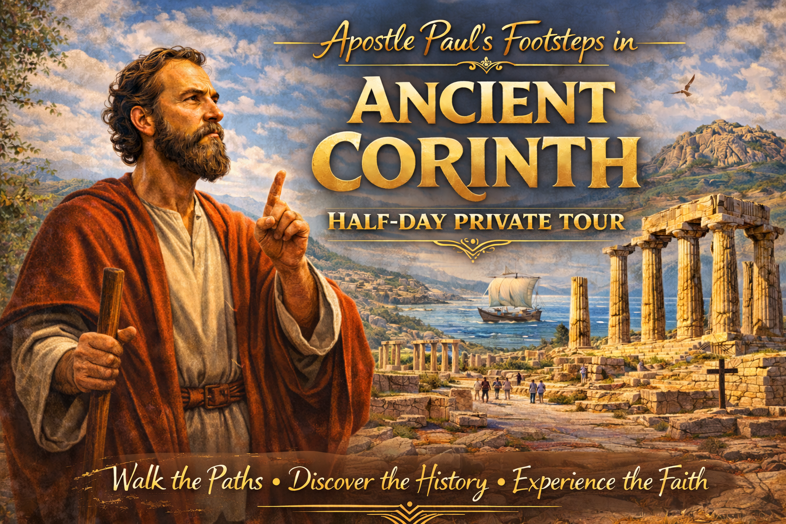 Painting depicting Apostle Paul preaching in ancient Corinth.