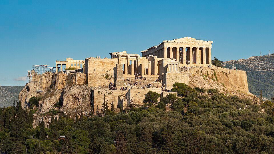 The Acropolis of Athens under a clear blue sky