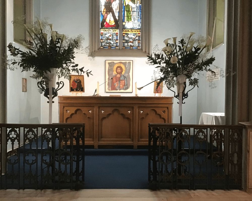 Interior of St. Paul’s Anglican Church in Athens with icons and altar