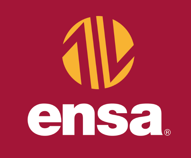 Un fondo rojo con el logotipo de Ensa.