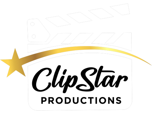 A clip star productions logo with a gold star coming out of it.
