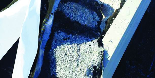 Frost on self-adhered flashing proves water accumulation 