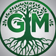 Logotipo verde con silueta de árbol, iniciales 