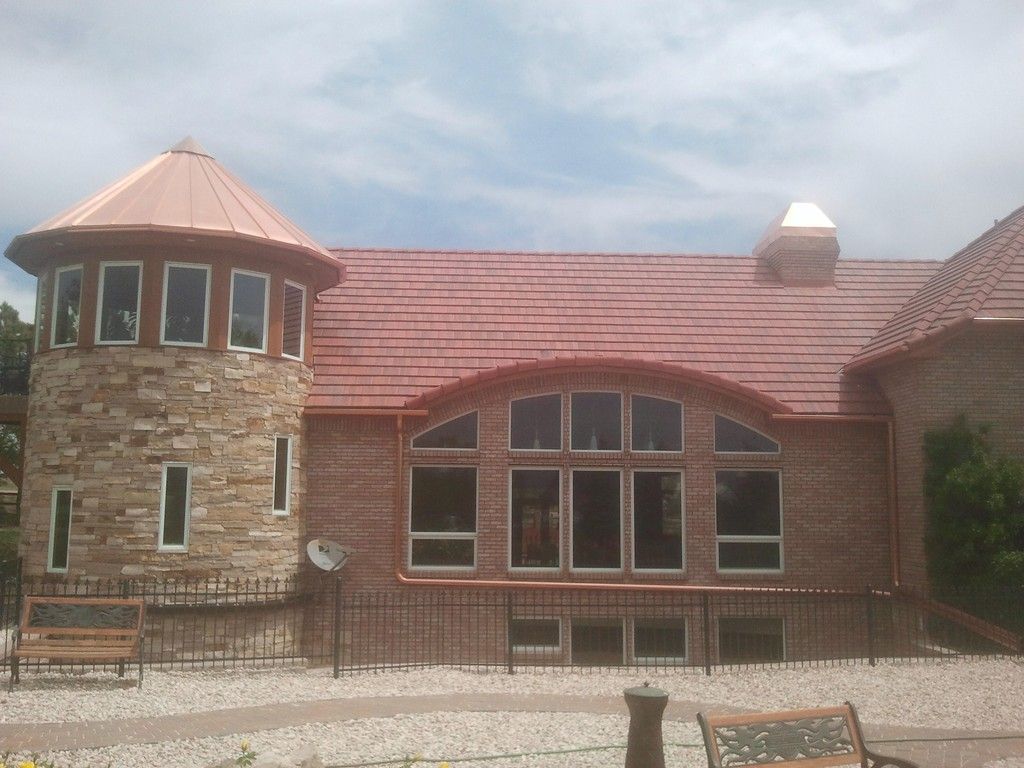 6 Inch Seamless Copper Half Round Gutter with Copper 4 Inch Round Downspout Broomfield Colorado