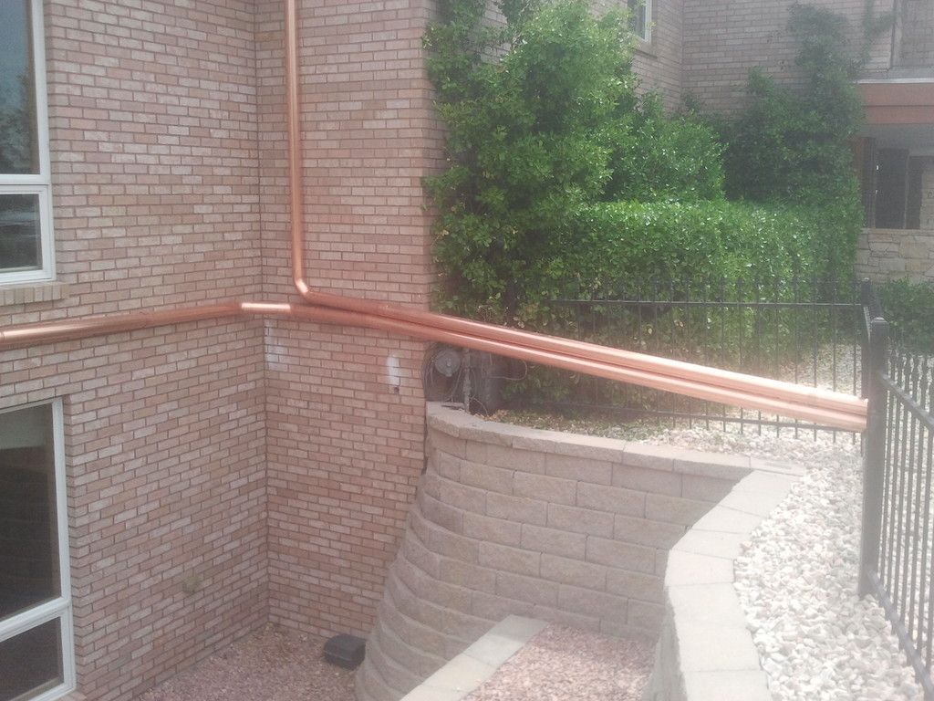 6 Inch Seamless Copper Half Round Gutter with Copper 4 Inch Round Downspout Broomfield Colorado
