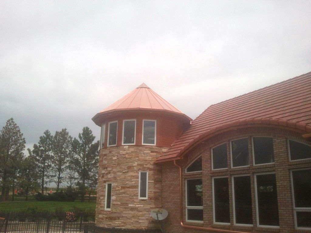 6 Inch Seamless Copper Half Round Gutter with Copper 4 Inch Round Downspout Broomfield Colorado