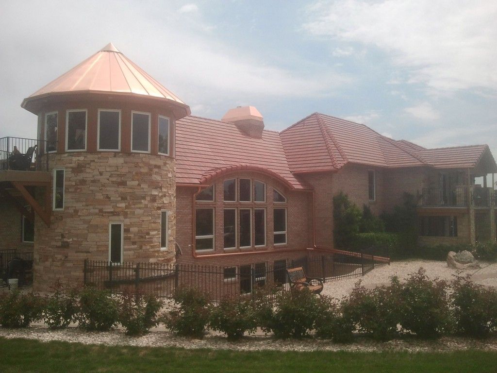6 Inch Seamless Copper Half Round Gutter with Copper 4 Inch Round Downspout Broomfield Colorado