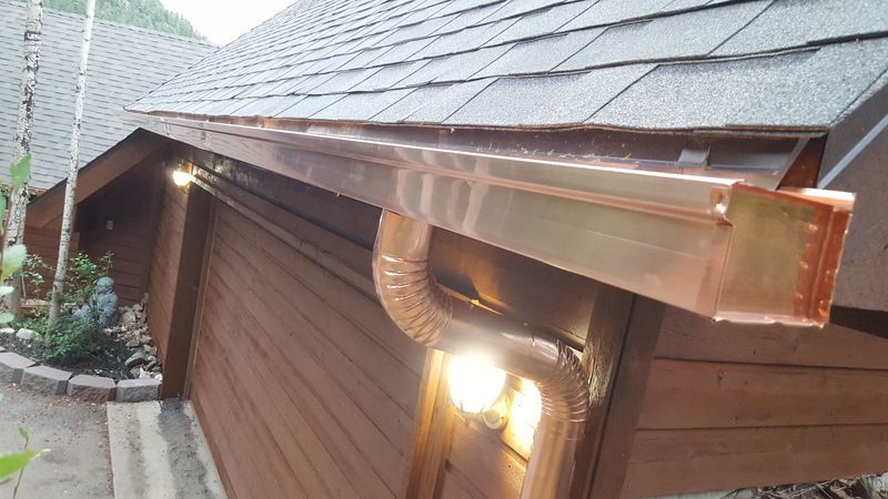 6 Inch Seamless Copper Box Gutter with 3x4 Inch Copper Downspout Evergreen Colorado