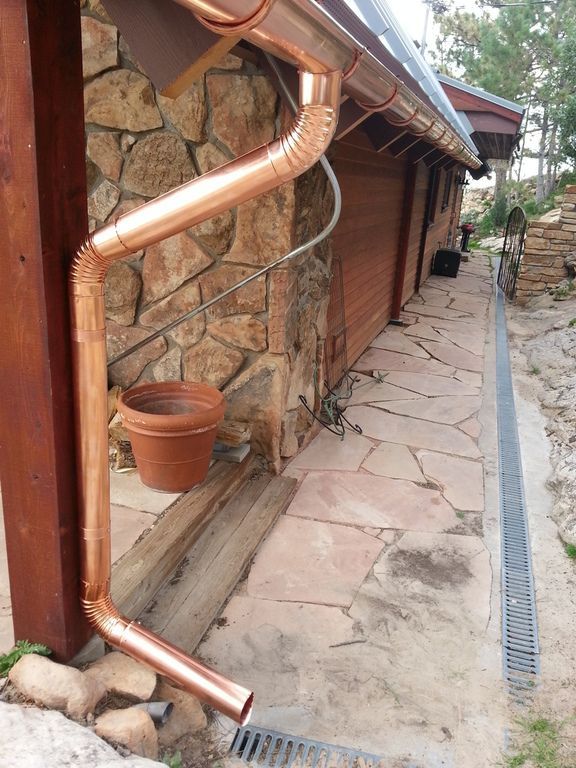 6 Inch Seamless Copper Half Round Gutter with Copper 4 Inch Round Downspout Evergreen Colorado
