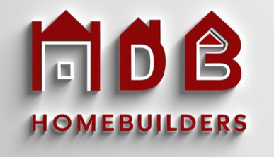 Logo for MDB Homebuilders featuring stylized red house shapes forming the letters M, D, and B, with 