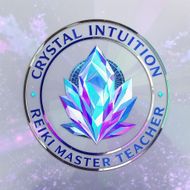 Crystal Intuition logo with a sparkling crystal, surrounded by text, on a nebula-like background.