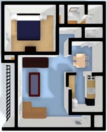 Floor Plan: 1 Bed · 1 Bath · 696 SQ. FT.