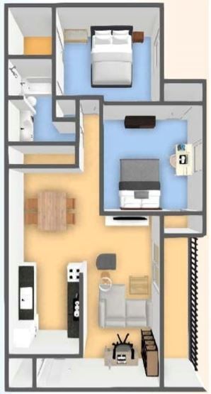 Floor Plan: 2 Bed · 1 Bath · 920 SQ. FT.