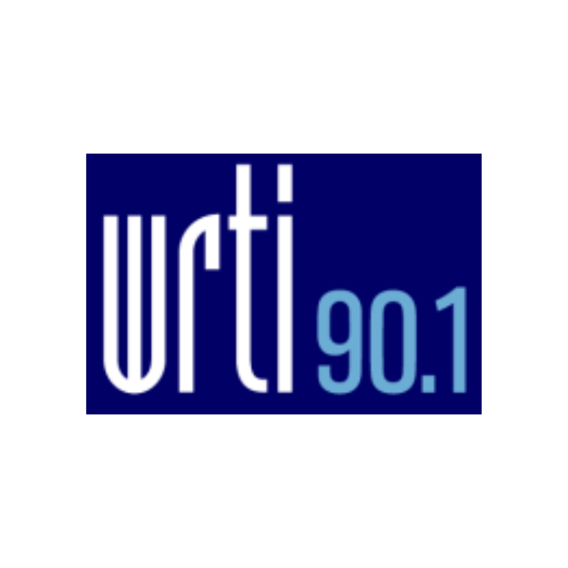 A blue and white logo for urti 90.1