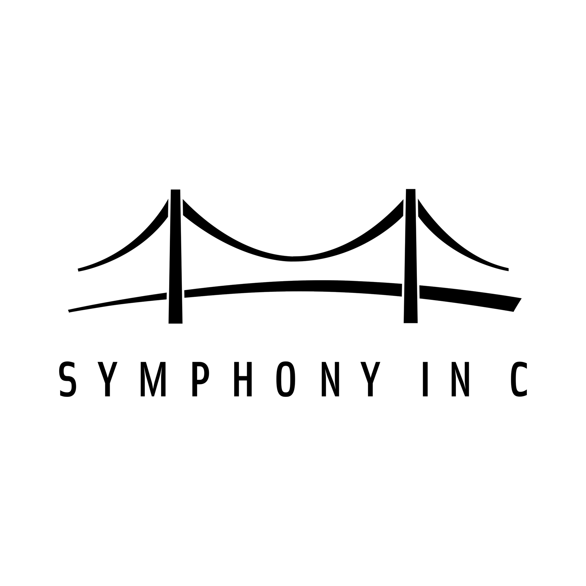 A black and white logo for a company called symphony inc.