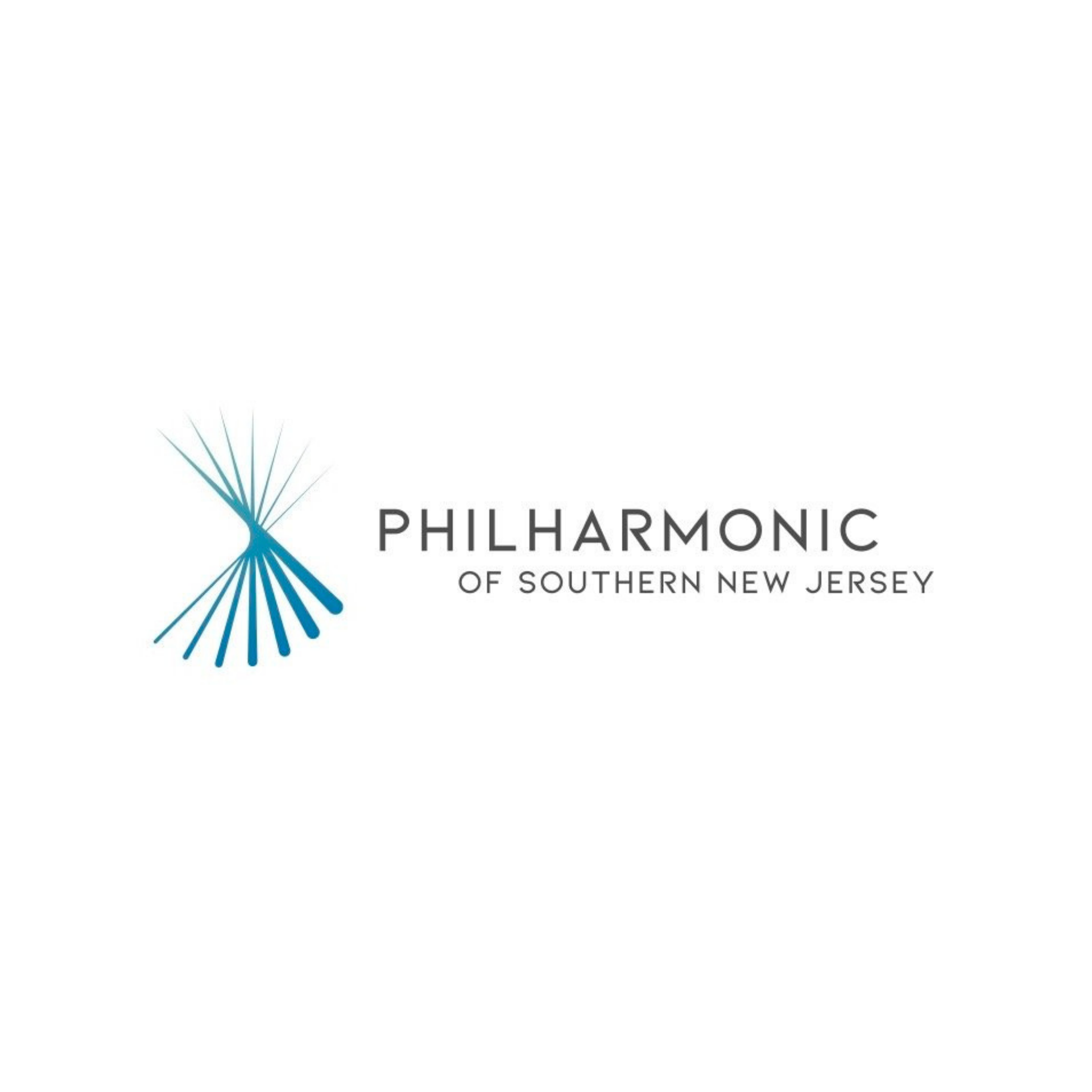 The philharmonic of southern new jersey logo is blue and white.
