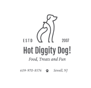A banner for hot diggity dog the pet pit stop food toys treats