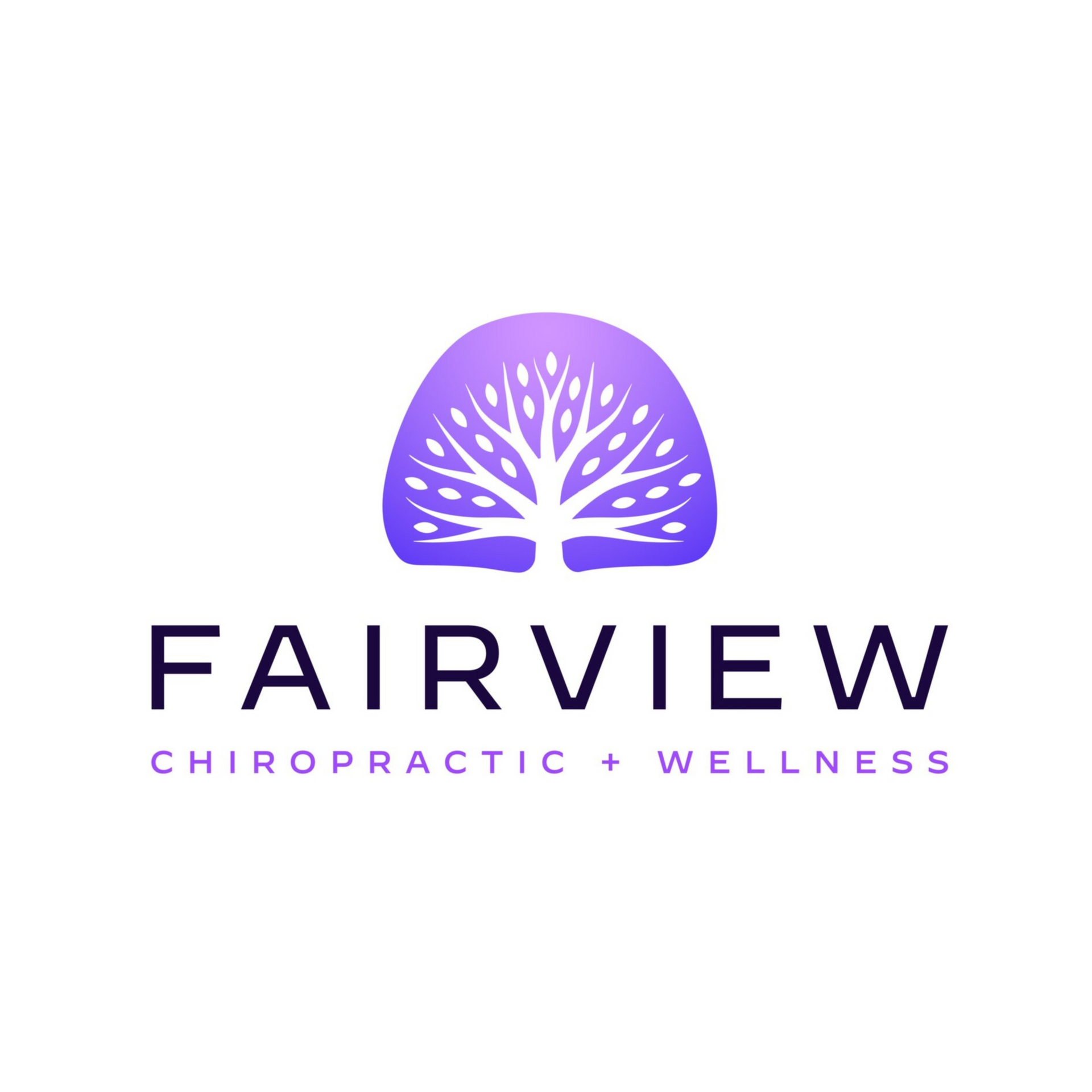 The logo for fairview chiropractic and wellness is a purple tree in a circle.